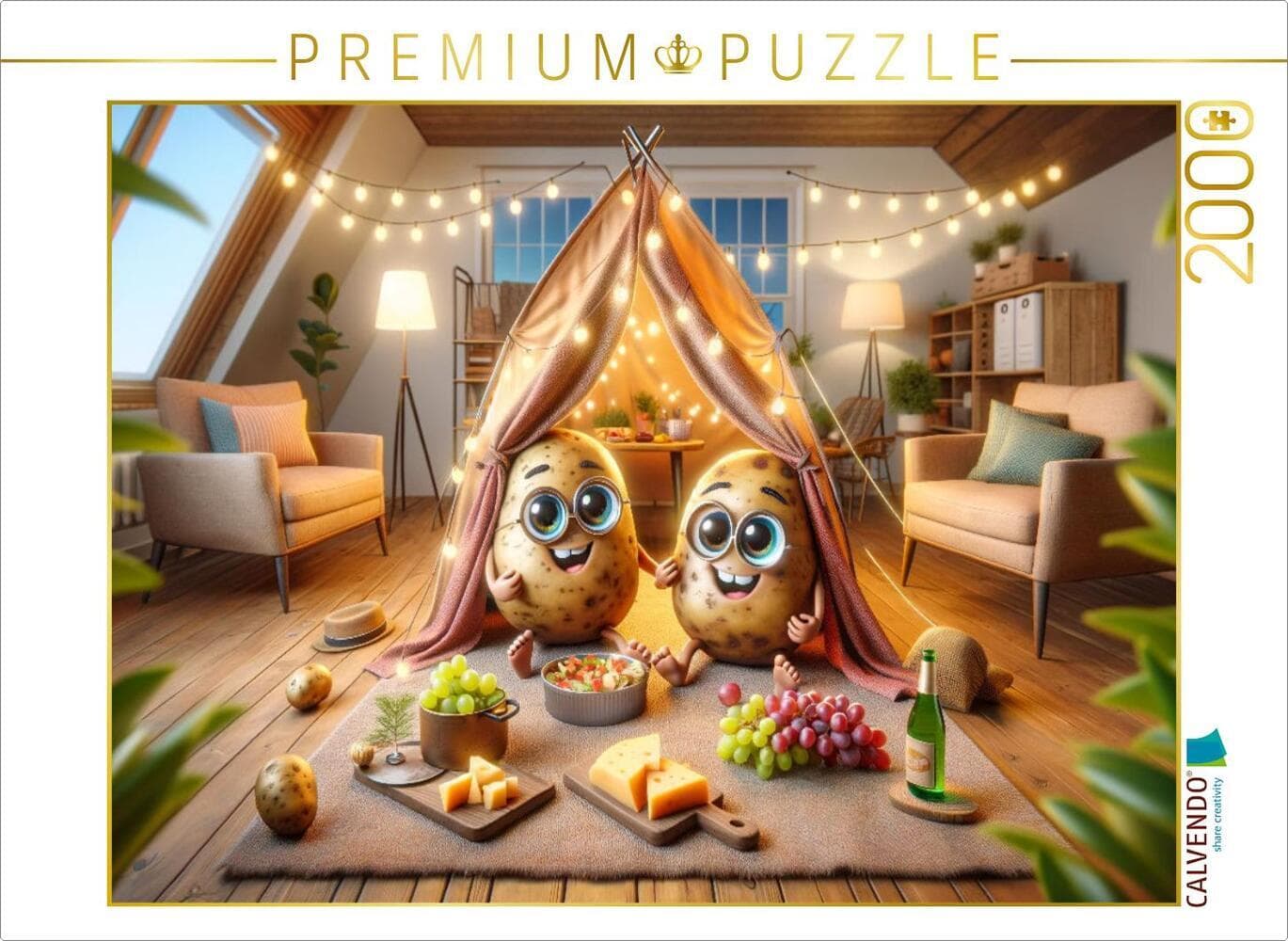 CALVENDO Puzzle Camping-Abenteuer zu Hause: Die Couch-Potatoes und ihr Zelt | 2000 Teile Lege-Größe 90x67cm Foto-Puzzle für glückliche Stunden