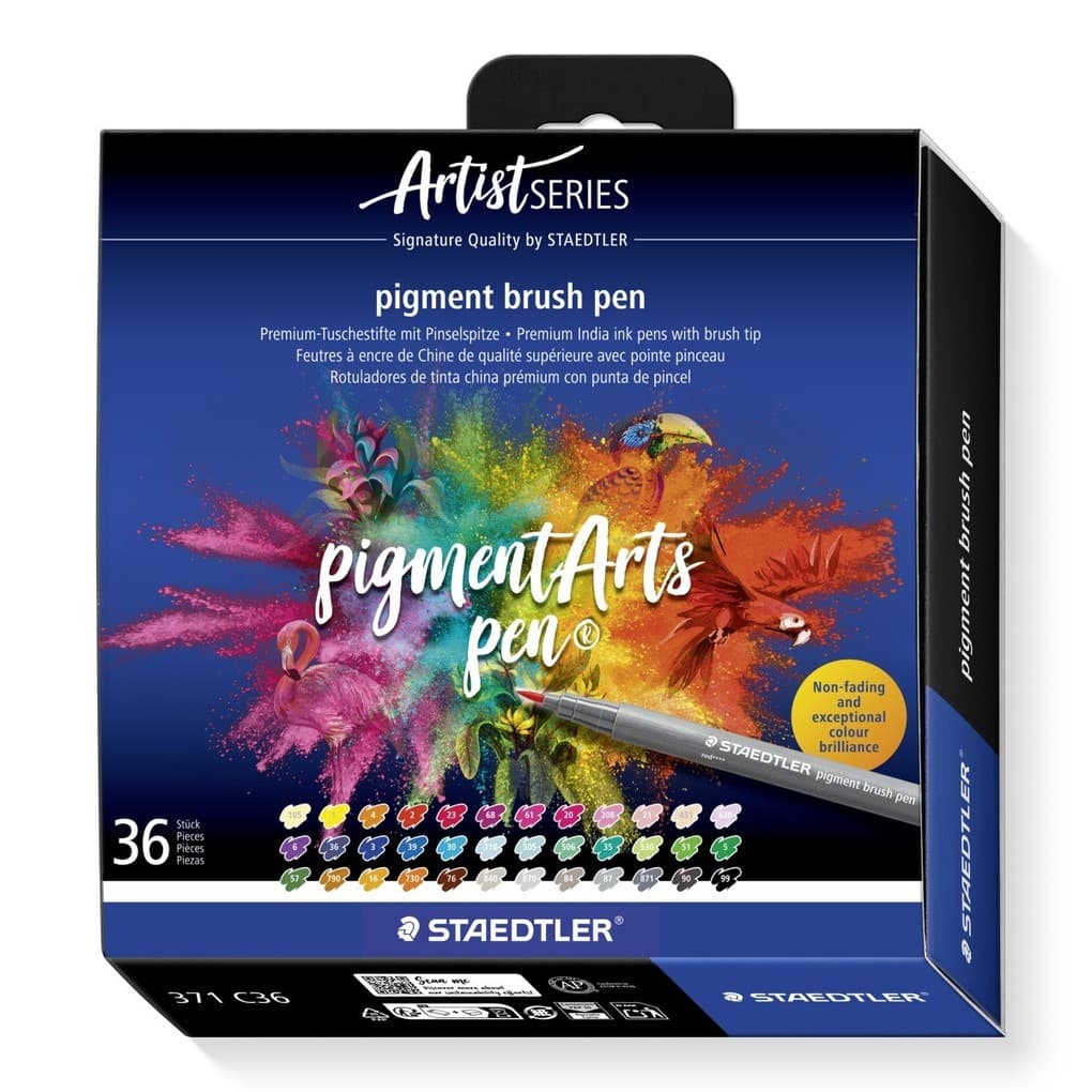 STAEDTLER Schreib- und Zeichbedarf pigment brush 371 Fasermaler mit Pinselspitze, 36er Set