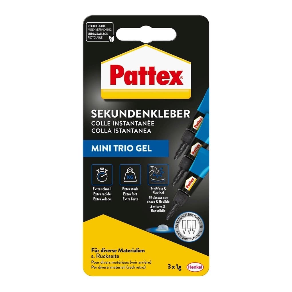 Pattex Kleben Pattex Sekundenkleber Ultra Gel Mini Trio, 3 × 1 g