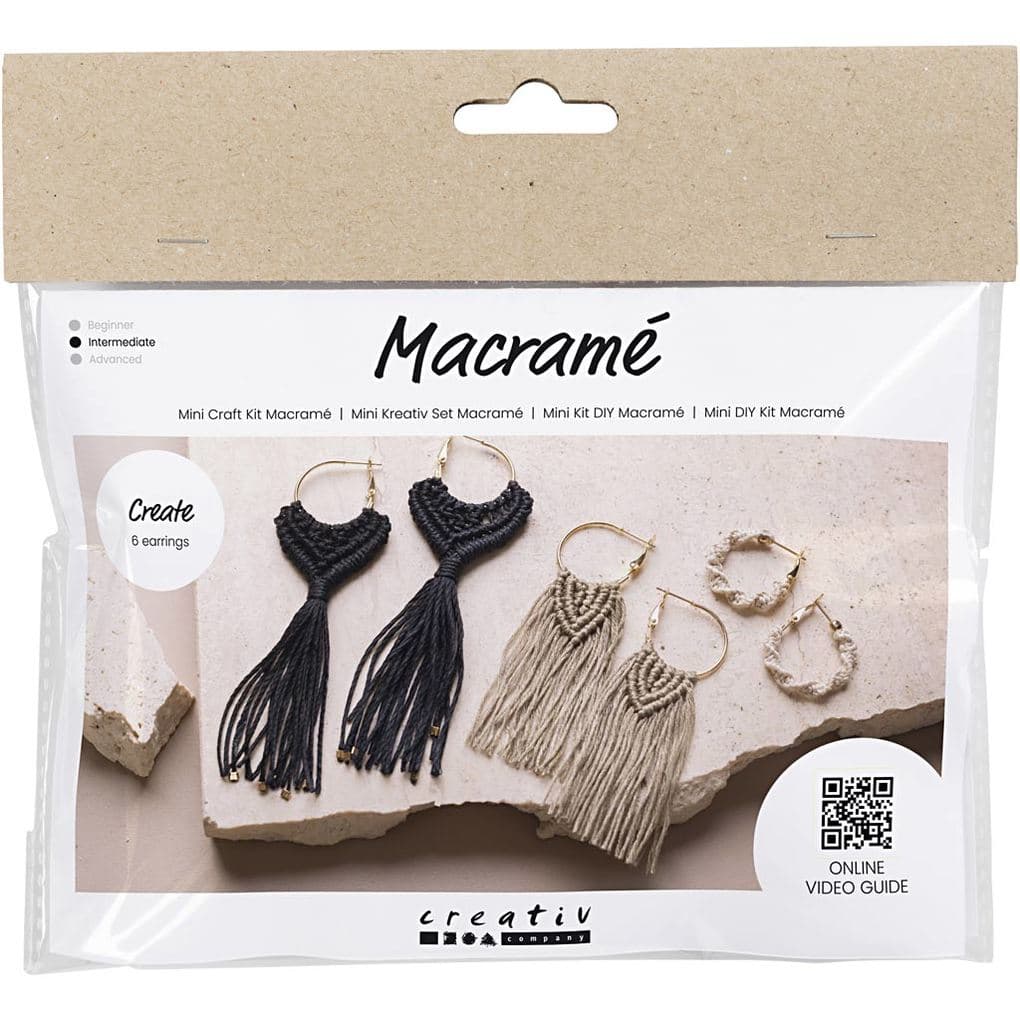 Creativ Company DIY Sets Macramé Mini Kreativ Set, Makramee, Schwarz, Olivbraun, Beige, Ohrringe, Kreativ Box