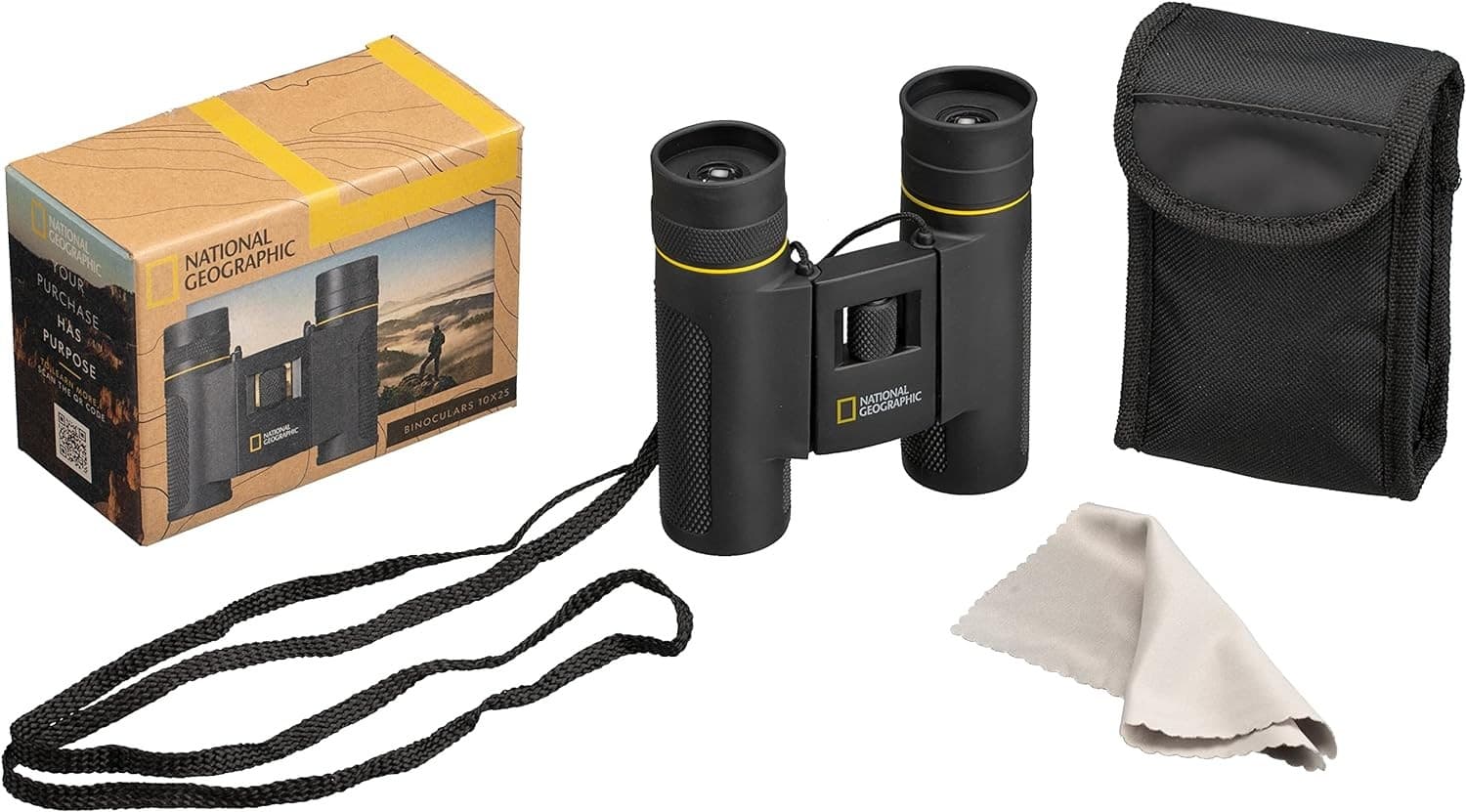 National Geographic 9025200 - Fernglas 10x25, 10-fache Vergrößerung, Taschenfernglas mit Tasche, Trageriemen und Reinigungstuch, schwarz