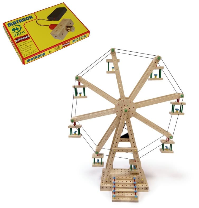 MATADOR 11490 - Riesenrad mit Motor, Sondermodell-Baukasten, Holz, Konstruktionsbaukasten, ab 5 Jahren, Spielend lernen!