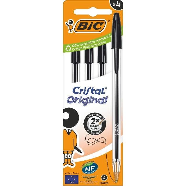 BIC Kugelschreiber Cristal Original 0.4mm schwarz, 4er Set