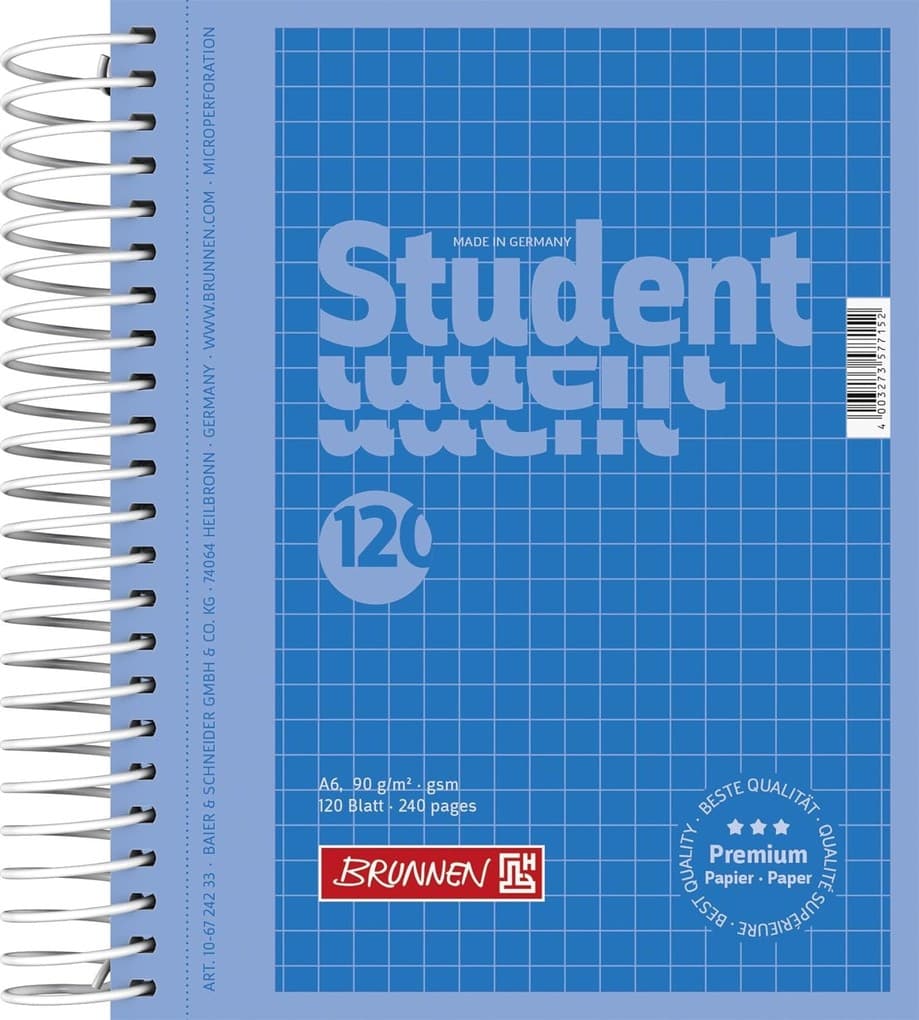 BRUNNEN Collegeblock Premium Student A6 kariert blau