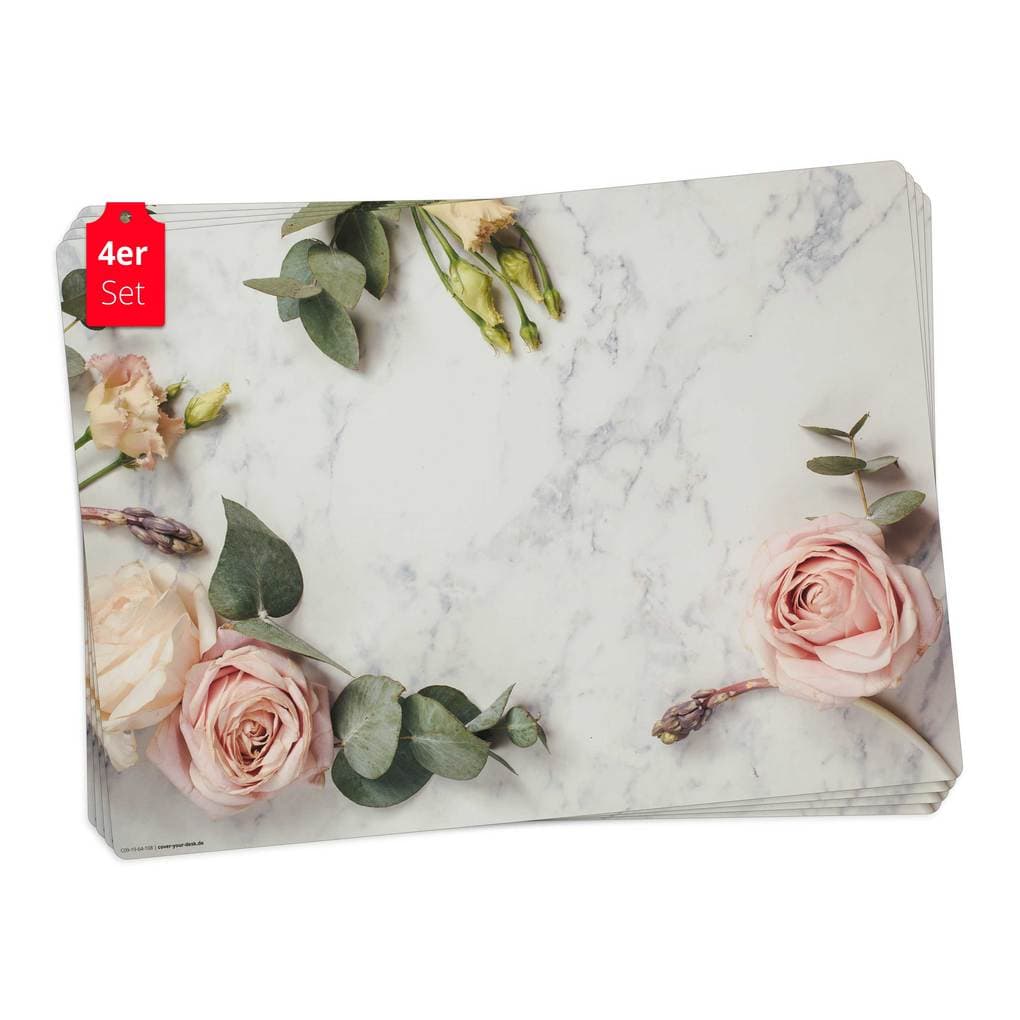 Tischsetmacher Tischsets Rosen auf Marmor, aus hochwertigem Vinyl (4 Stück), 44 x 32 cm
