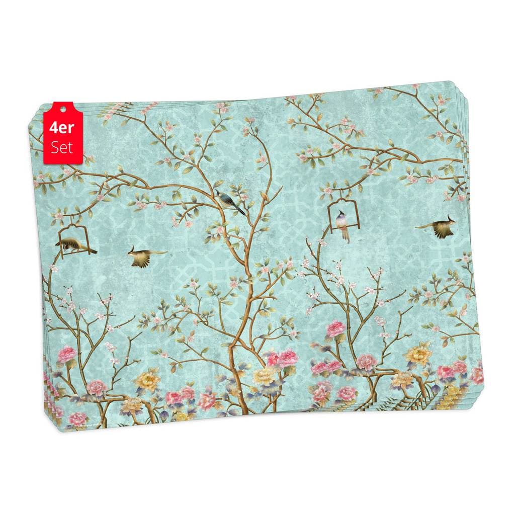 Tischsetmacher Tischsets Florales Vintage Motiv mit Vögeln, aus hochwertigem Vinyl (4 Stück), 44 x 32 cm