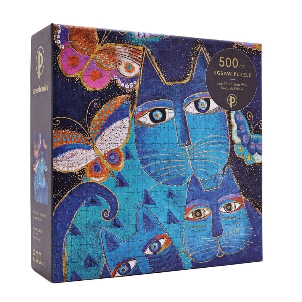 Blue Cats & Butterflies 500 Piece Jigsaw Puzzle, Laurel Burch Collection by Paperblanks (Fantastic Felines)