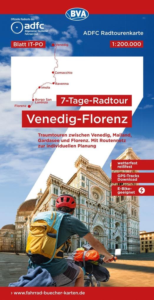 BVA ADFC Radtourenkarte 7-Tage-Radtour Venedig-Florenz, 1:200.000
