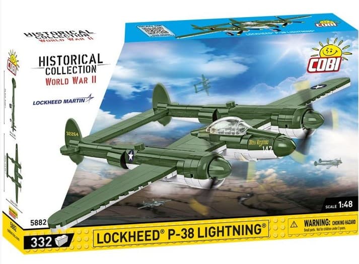 COBI Historical Collection 5882 - Lockheed P-38 Lightning, WWII, Langstrecken-Kampfflugzeug, WWII, Bausatz 1:48, 332 Klemmbausteine