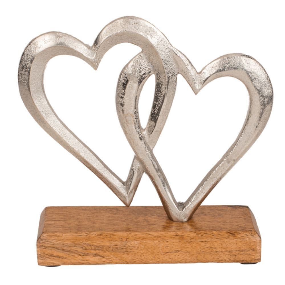 Herzen aus Metall mit Holzsockel