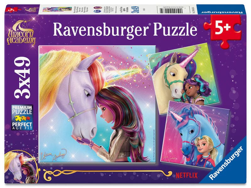 Kinderpuzzle 3x49 Teile - Unicorn Academy - Magie und Freundschaft