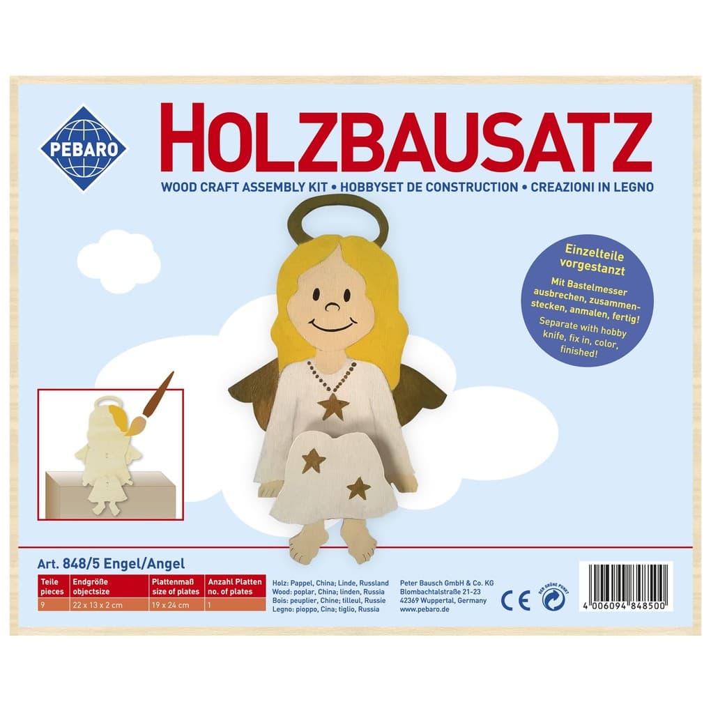 PEBARO 848/5 - Holzbausatz Engel Kantenhocker, 9 Teile, Holzkonstruktion zum Zusammenstecken