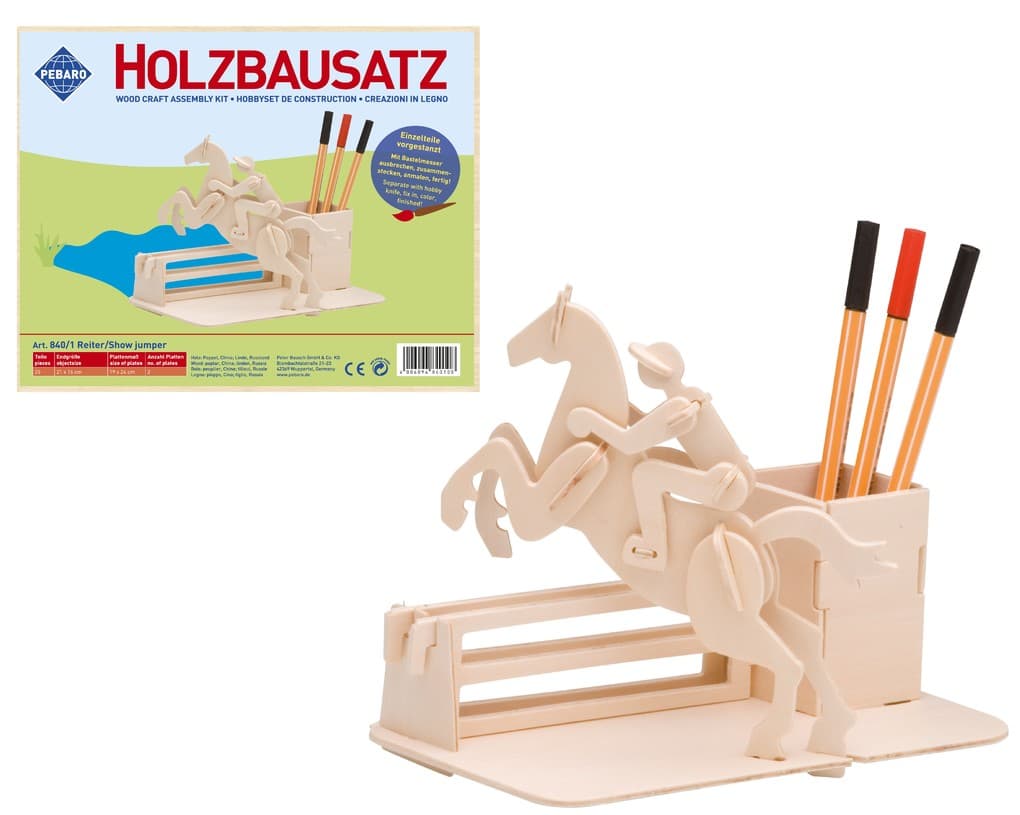 PEBARO 840/1 - Holzbausatz Stiftehalter Reiter, 25-teilig, Holzkonstruktion zum Zusammenstecken