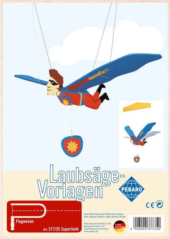 PEBARO 377/3S - Laubsägevorlage Mobile Superheld, Superman, 2 Platten, Größe DIN A4