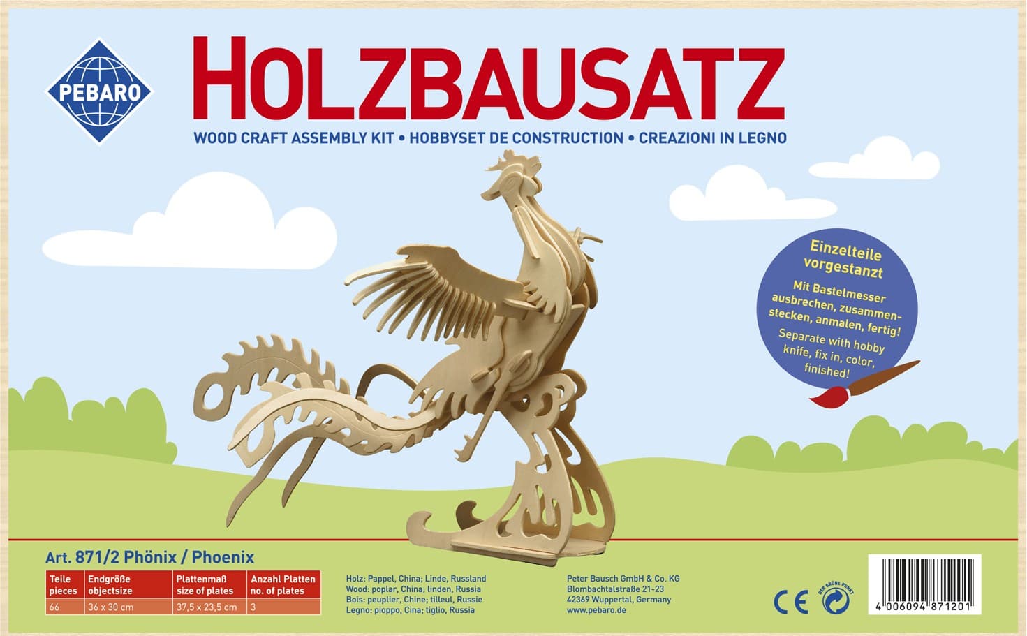 PEBARO 871/2 - Holzbausatz Phönix, 66 Teile, Holzkonstruktion zum Zusammenstecken
