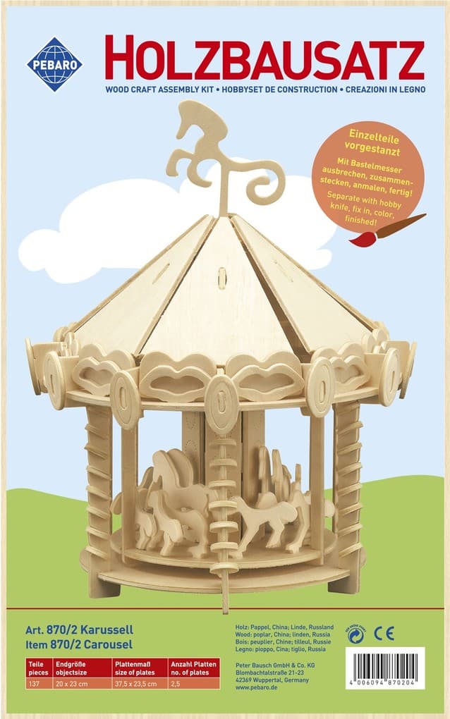 PEBARO 870/2 - Holzbausatz Karussell, 137 Teile, Holzkonstruktion zum Zusammenstecken