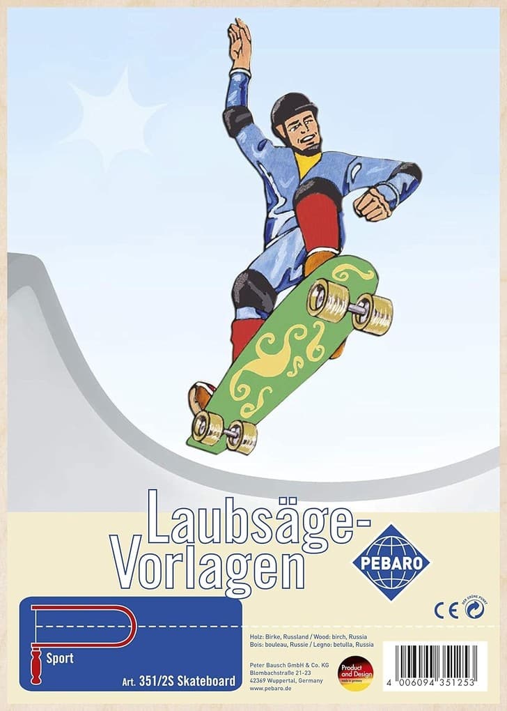 PEBARO 351/2S - Laubsägevorlage Skateboard, 1 Platte, Größe DIN A4
