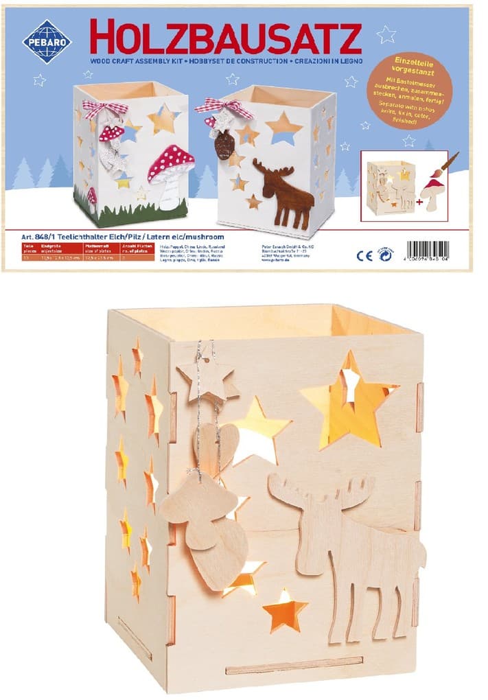PEBARO 848/1 - Holzbausatz Laterne Elch/Pilz, 13 Teile, Holzkonstruktion zum Zusammenstecken
