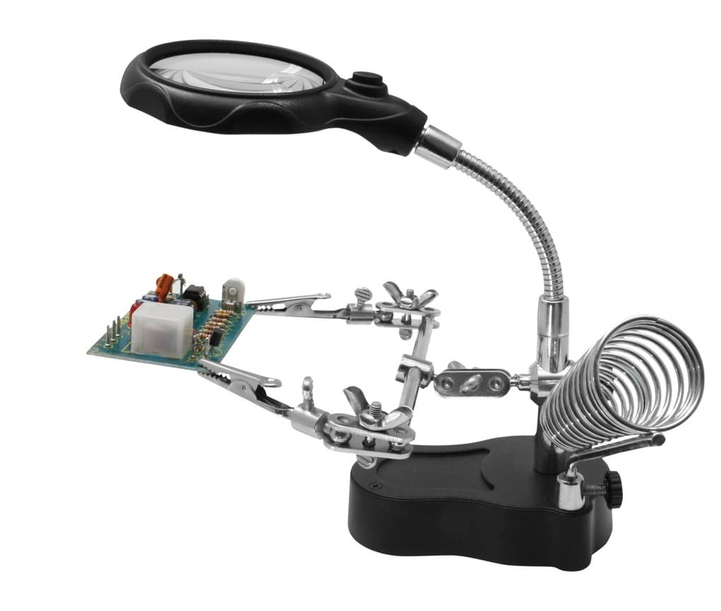 PEBARO HH3 - Helping Hand mit LED-Licht und Lupe, LED-Beleuchtung für Elektronik und Modellbau