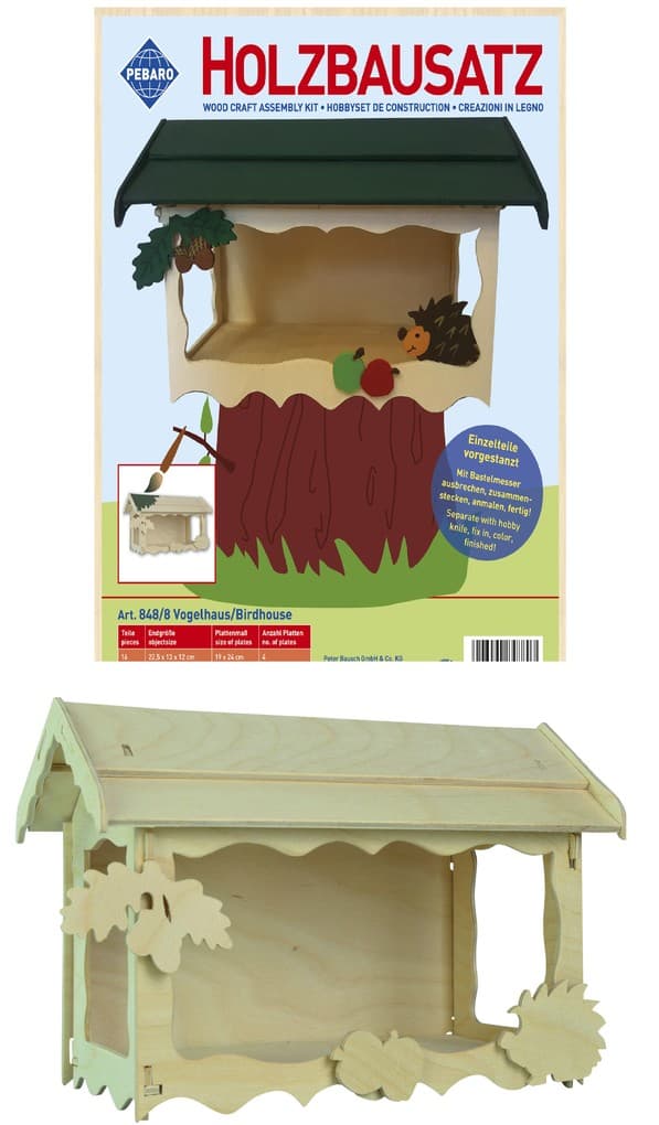 PEBARO 848/8 - Holzbausatz Vogelhaus, 16 Teile, Holzkonstruktion zum Zusammenstecken