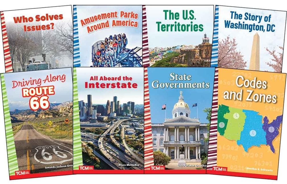 Explore the United States' Historic Routes and Modern Governance: Social Studies Readers 8-Book Set