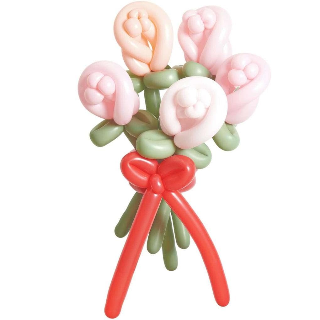 Ballonstrauß Rosen, Rosa Mix, 12 Stk für 5 Blumen + Schleife