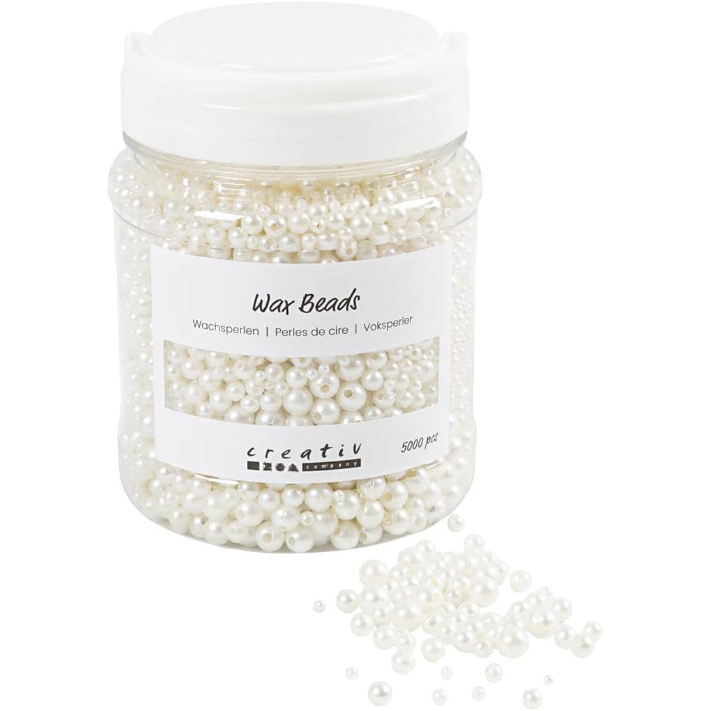 Creativ Company Wachsperlen, D 3, 4, 5, 6, 8 mm, Lochgröße 1,3-2,5 mm, Perlmuttweiß, 700 ml/ 1 Dose, 430 g