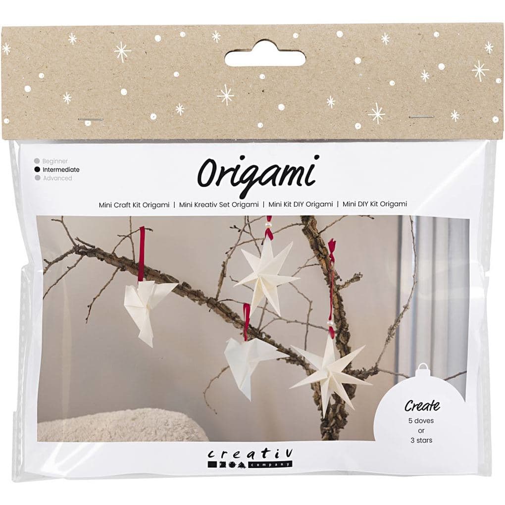 Creativ Company Mini Kreativ Set Origami, Tauben/Sterne, Dunkelrot, Naturweiß