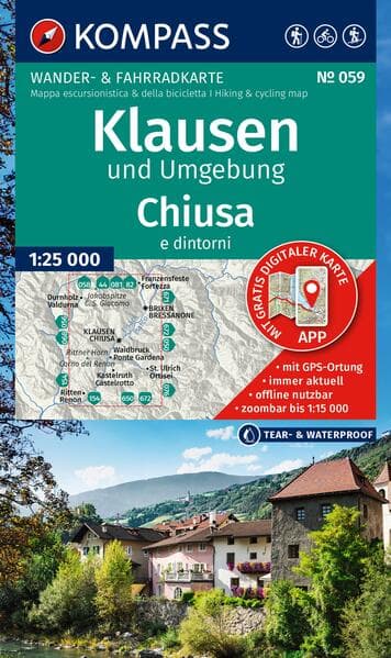 KOMPASS Wanderkarte 059 Klausen und Umgebung / Chiusa e dintorni 1:25.000