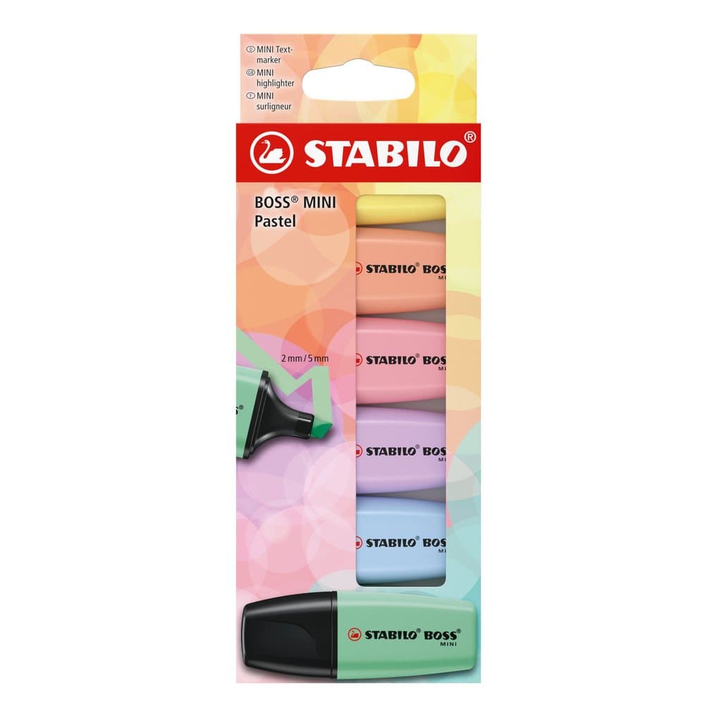 STABILO Textmarker BOSS MINI Pastel, 6er Set, 6 Farben, 6 Farben