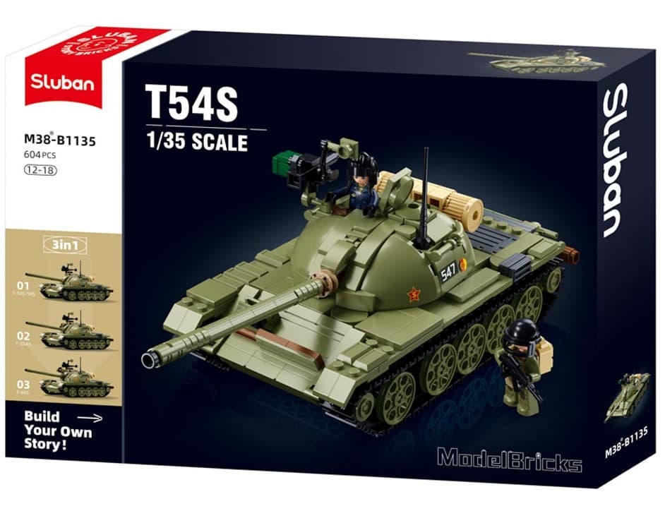 Sluban M38-B1135 - Panzer T54S, Kampfpanzer (MBT) 3-in-1, Bausatz 604 Klemmbausteine, 2 Figuren, Maßstab 1:35, 604 Klemmbausteine, 2 Figuren