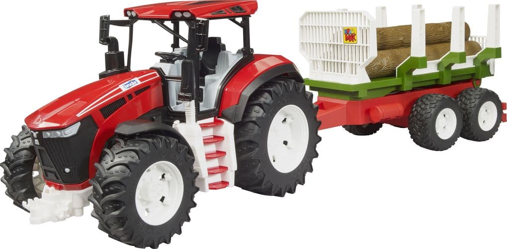 bruder 03453 ROADMAX Traktor mit Rückeanhänger und 3 Baumstämmen