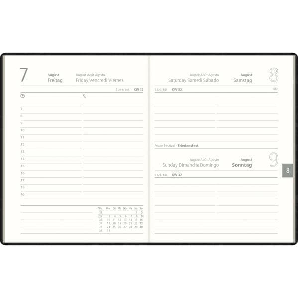 Zettler Taschenkalender Blauer Engel 1T/1S farblich sortiert (anthrazit, weinrot, türkis) 2026 - Timer 10 × 14 cm, 1 Tag pro Seite, Recyclingpapier, nachhaltig zertifiziert