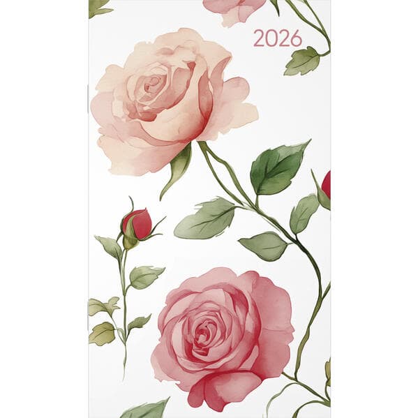 Alpha Edition - Miniplaner Style Rosenblüten 2026 - Taschenkalender 9×15 cm, Weekly-Planer mit 64 Seiten, 1 Woche pro Seite, kompakter Notizkalender mit Jahresübersicht & Zusatzinfos