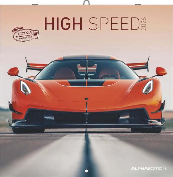 Alpha Edition - High Speed Kalender 2026 - Broschürenkalender 30×30 cm, mit 12 Luxusauto-Motiven, 6-sprachigem Kalendarium & Zusatzinfos, FSC-zertifizierter Wandkalender für Autofans