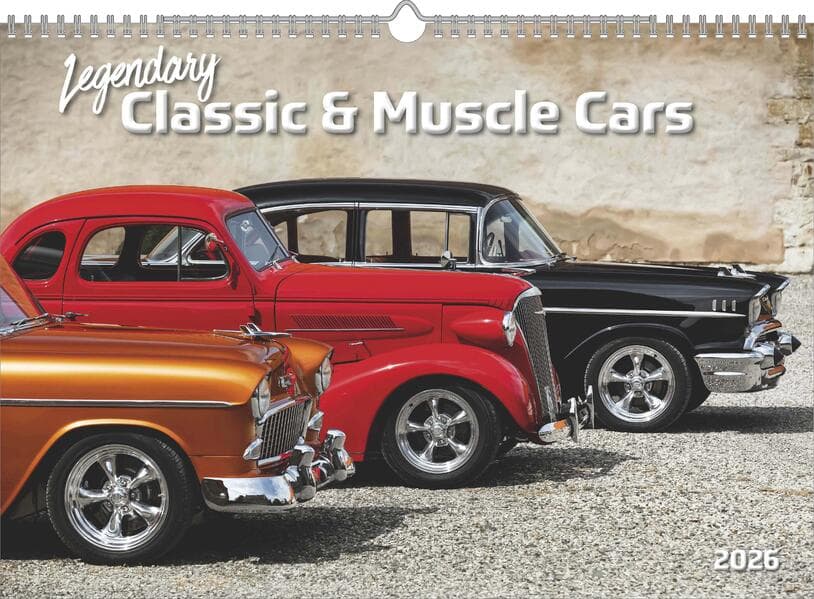 N Neumann - Legendary Classic & Muscle Cars 2026 - Wandkalender A3 (42x30 cm) mit 12 Monatsblättern, Spiralbindung & internationalem Kalendarium, Oldtimer- & Auto-Kalender für US-Muscle-Car-Fans