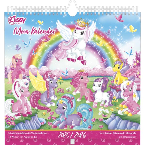 Lissy Pony - Lissy Pony Kalender 2026 - Bastel- und Rätselkalender 31×31 cm mit 53 Blättern & Glitzerstickern, Kreativkalender für Kinder