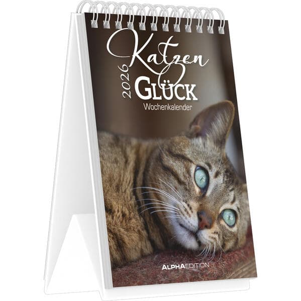 Alpha Edition - Katzenglück 2026 - Tischkalender 10,5×14,8 cm mit 53 Katzenmotiven & Sprüchen, dekorativer Aufstellkalender für Zuhause & Büro, perfektes Geschenk für Katzenliebhaber