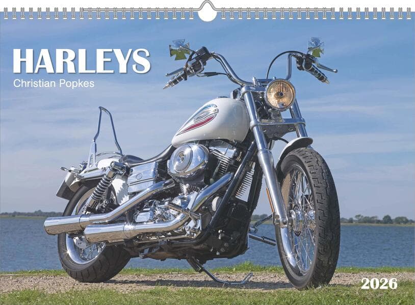 N Neumann - Harleys 2026 - Wandkalender A3 (42x30 cm) mit 12 Monatsblättern, 4-sprachigem Kalendarium & Spiralbindung, Motorrad-Kalender für Fans & Sammler