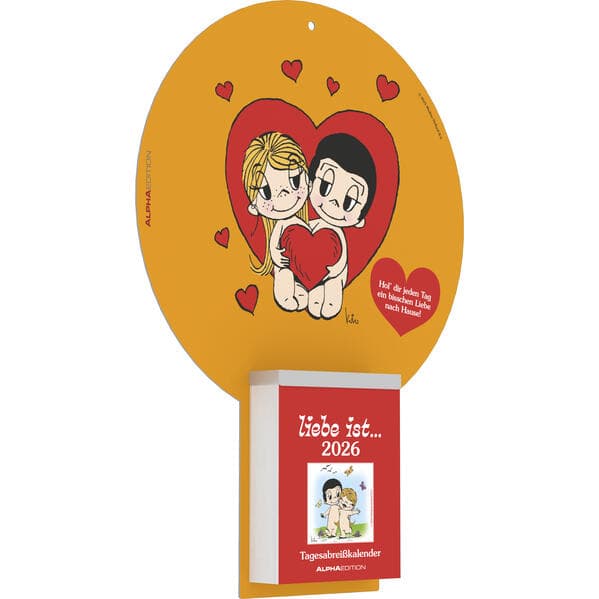 Alpha Edition - Liebe ist... 2026 - Abreißkalender 22,5×31,5 cm (Block 8,1×10,6 cm) mit 313 Liebesmotiven & deutschem Kalendarium, romantischer Tageskalender für Paare & Verliebte