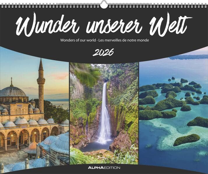 Alpha Edition - Wunder unserer Welt 2026 - Wandkalender 52×42,5 cm mit 12 beeindruckenden Natur- & Kulturschauplätzen, dekorativer Monatskalender für Weltenbummler & Naturliebhaber