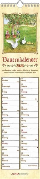 Alpha Edition - Bauernkalender 2026 - Streifenkalender 11,3x49,5 cm - Mit 100-jährigem Kalender & Bauernregeln - Deutsches Kalendarium - Mit Feiertagen (DE/AT/CH) & Mondphasen