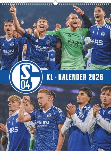 N Neumann - FC Schalke 04 2026 - Wandkalender XL 48x64 cm mit 12 Monatsblättern, internationalem Kalendarium & Spiralbindung, Fußball-Posterkalender mit Spielerfotografien für Fans