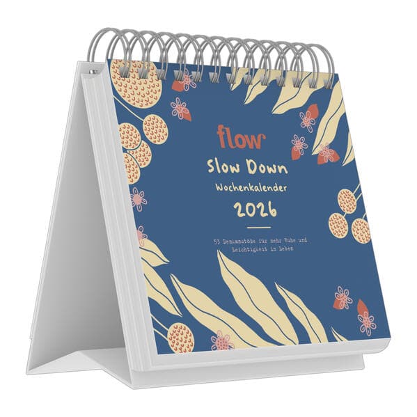 Flow - Der Slow Down Kalender 2026 - Tischkalender 16x17 cm mit 53 Denkanstößen & Tipps für mehr Achtsamkeit, inspirierender Aufstellkalender für Alltag & Büro