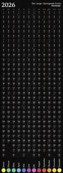Domberger - Der Lange Springende Punkt schwarz 2026 - Design-Wandkalender 36×98 cm von Michael Domberger, Kunstkalender mit 365 gestanzten Punkten