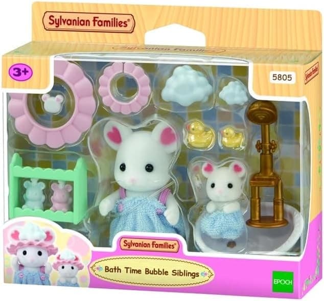Sylvanian Families 5805 - Bath Time Bubble Siblings, Marshmallow Mäuse Badespaß Spielset