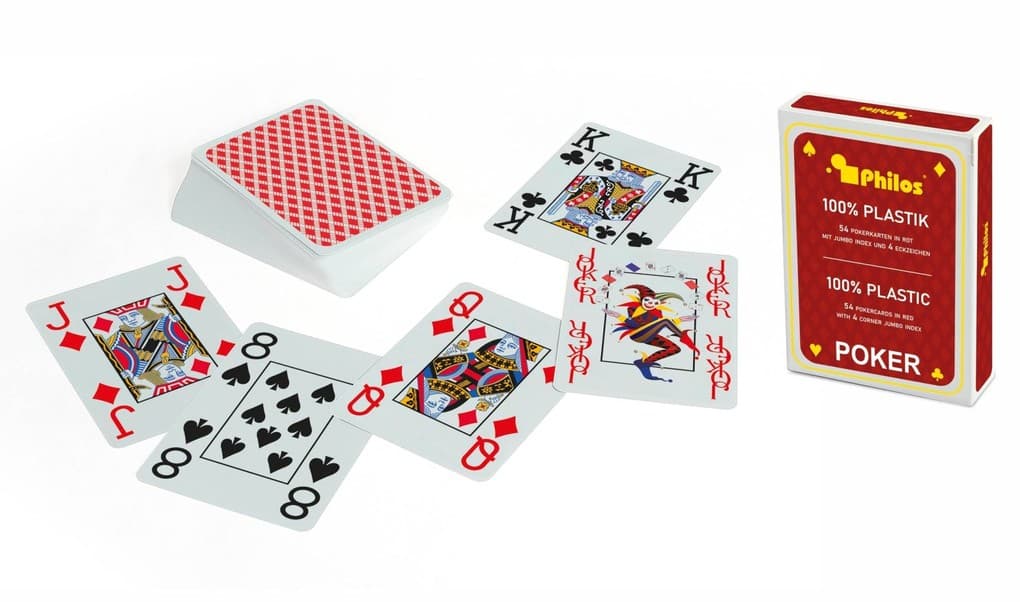 Philos 6723 - Pokerkarten, rot, Plastik