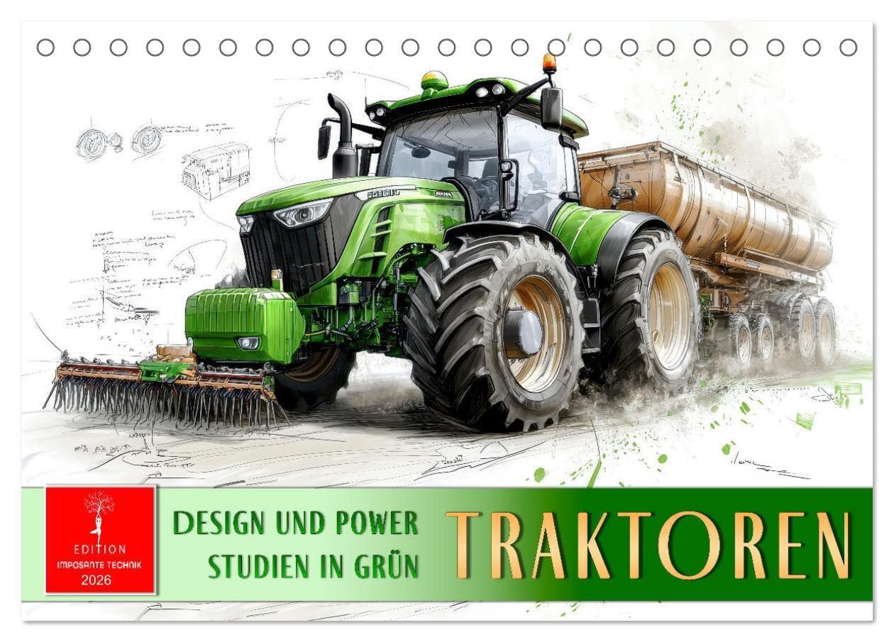 Traktoren - Design und Power Studien in Grün (Tischkalender 2026 DIN A5 quer), CALVENDO Monatskalender