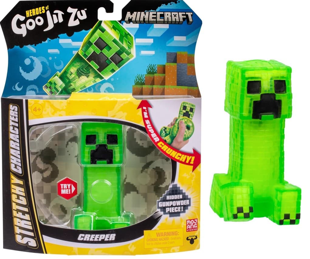 Moose Toys 300297 - Heroes Of Goo Jit Zu, Minecraft Hero Pack, Creeper, superelastisch, dehnbar bis 50 cm