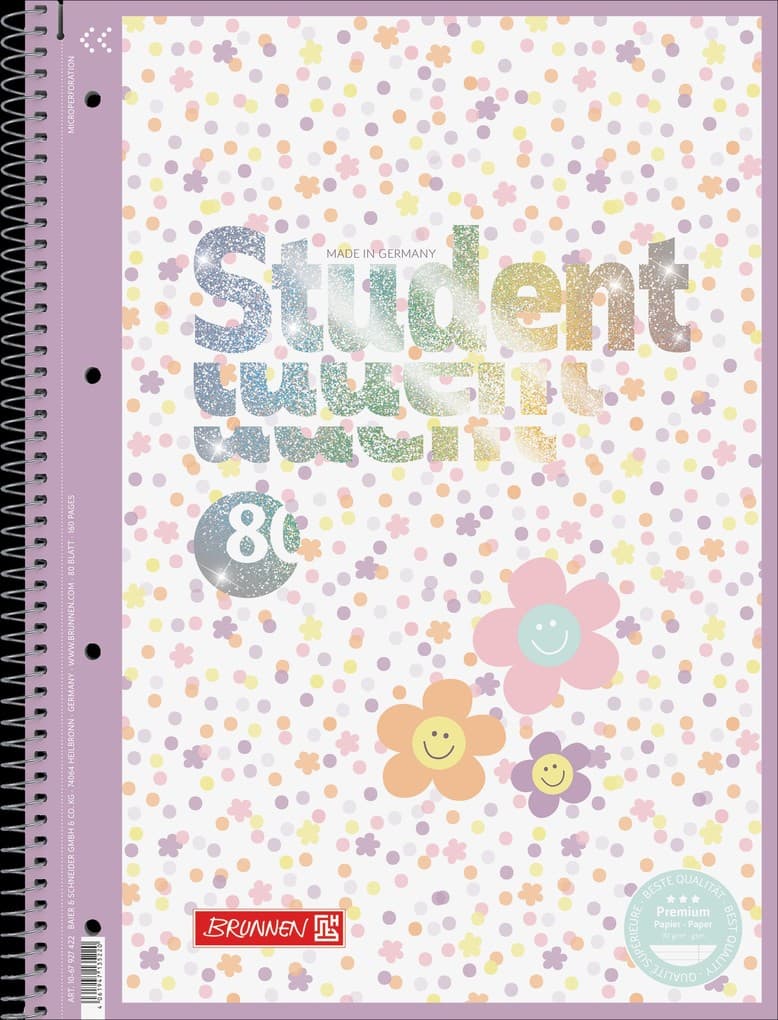 Brunnen Collegeblock Premium Student A4 Lineatur 27, Happy Hippie